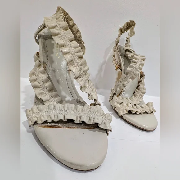 BCBGeneration Cream Ruffle Stiletto Heels - Picture 3 of 10